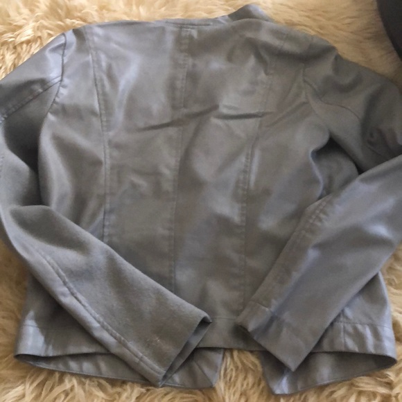 Grayish Blue Vegan Leather Jacket - Picture 7 of 8